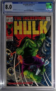 Incredible Hulk 111 (1969) CGC 8.0 VERY FINE. 1st appearance of Galaxy Master