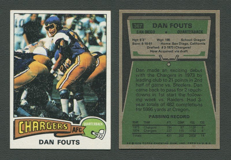 1975 Topps Football /  Dan Fouts  #367 / ROOKIE /  EXMT