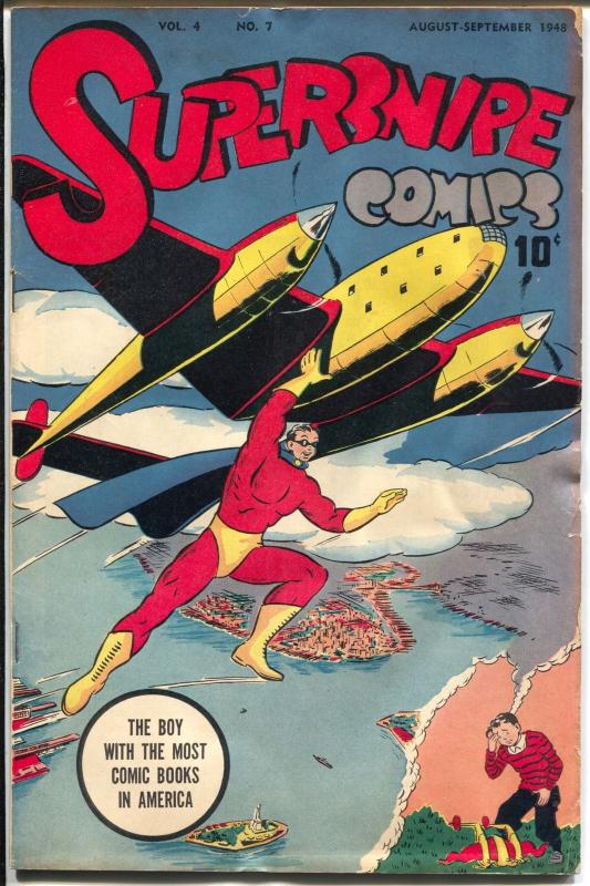 Supersnipe Vol. 4 #7 1948-Street & Smith-wacky -boy with most comic books-G