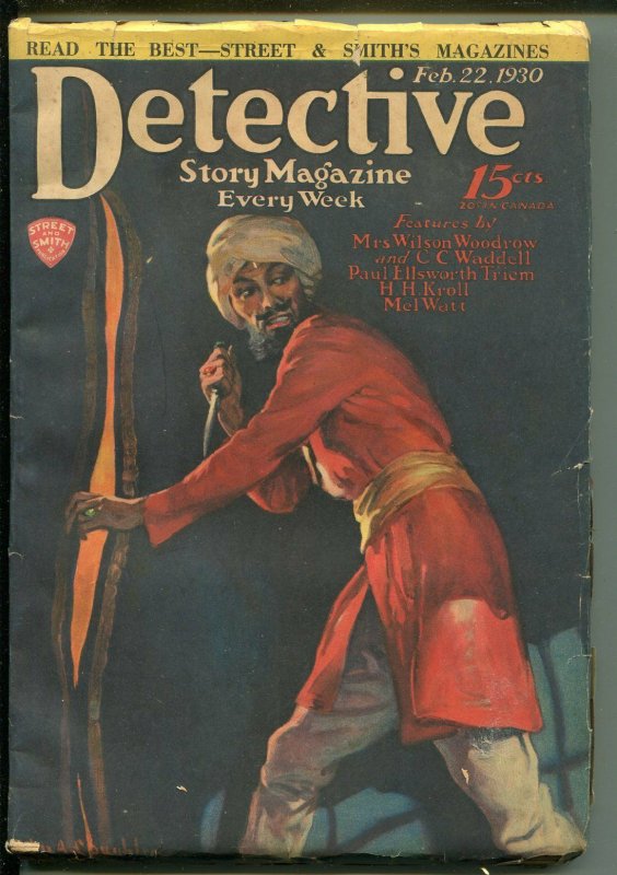 DETECTIVE STORY 2/22/1930-VIOLENT PULP THRILLS-TERRORIST-KNIFE-WEIRD MENACE-vg