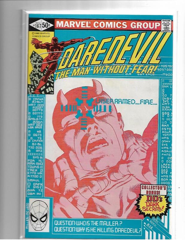 DAREDEVIL #167 - NM- CLASSIC FRANK MILLER RUN - BRONZE AGE KEY 