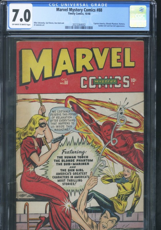 MARVEL MYSTERY COMICS #88 - CGC-7.0, OWW - Captain America - Golden Age