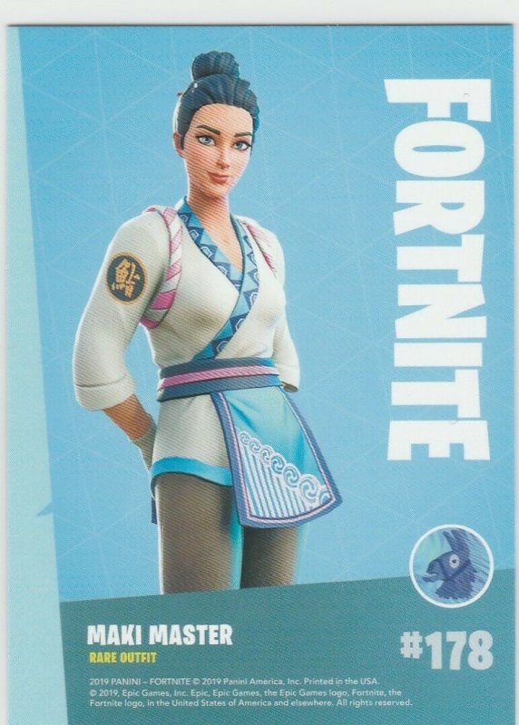 Fortnite Maki Master 178 Rare Outfit Panini 2019 trading card series 1