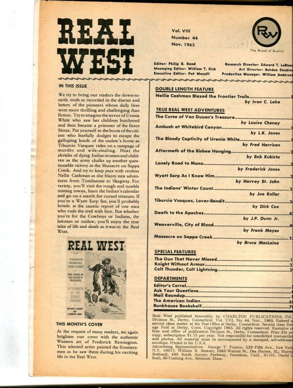 Real West 11/1965-Rederic Remington cover-Wyatt Earp-lover bandit-VG+