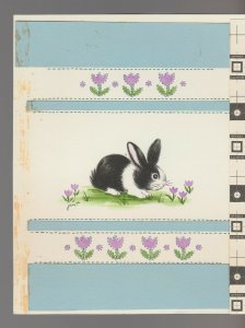 TO DAD Black & White Rabbit w/ Purple Flowers 5.5x7 Greeting Card Art #E2437