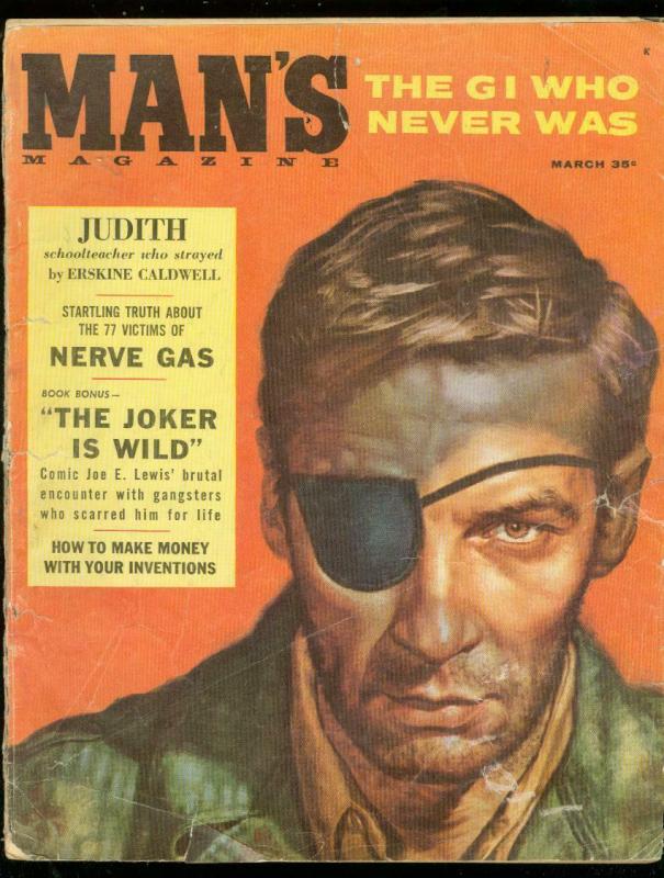 MAN'S MAGAZINE MARCH 1958-EYEPATCH COVER-NERVE GAS G