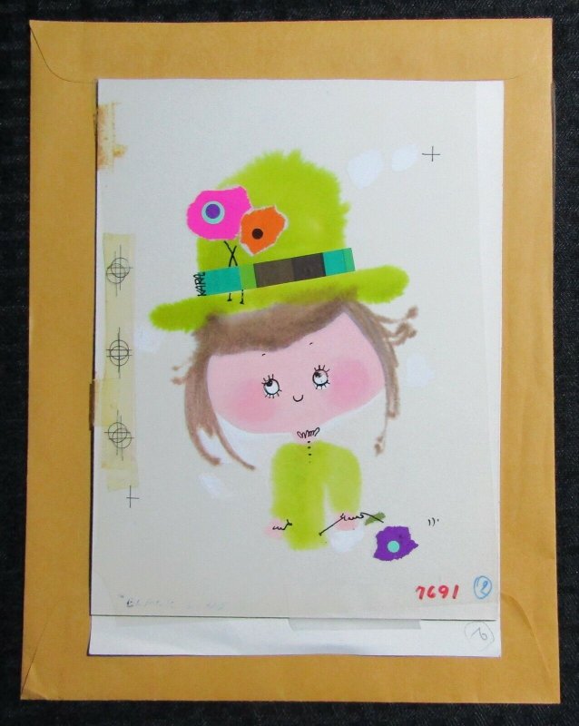 FATHERS DAY Cute Girl in Lime Hat & Dress 7x9.5 Greeting Card Art #FD7691