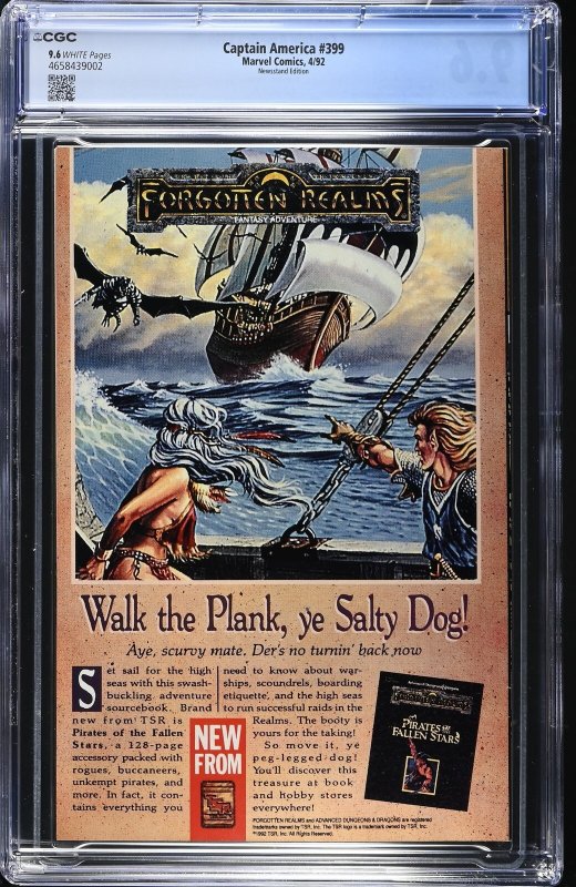 Captain America #399 (4/92) Graded CGC 9.6 Newsstand Edition