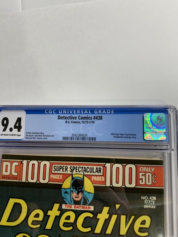 Detective Comics 438 Cgc 9.4 Ow/w Pages Batman Dc Comics Bronze Age 2042364024