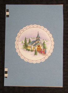 CHRISTMAS Family Going to Church in Woods 5.25x7.5 Greeting Card Art #5521