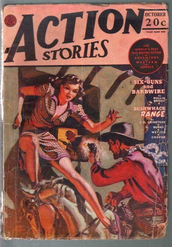 Action Stories 10/1942-Allen Anderson Good Girl Art cover-jungle-western-G