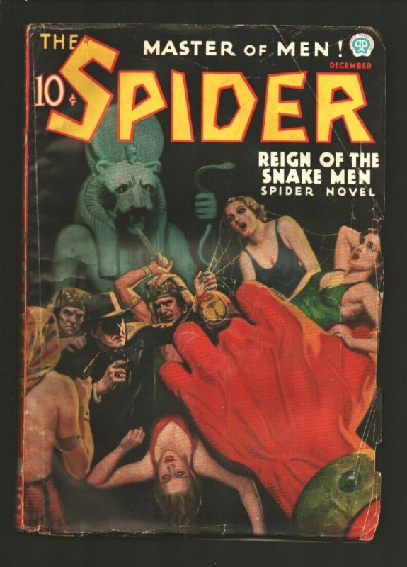 Spider 12/1936-Popular-Reign of the Snake Men-Weird menace cover -J. Flemin...