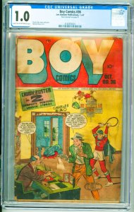 Boy Comics #36 (1947) CGC 1.0 Panel missing from page 10.