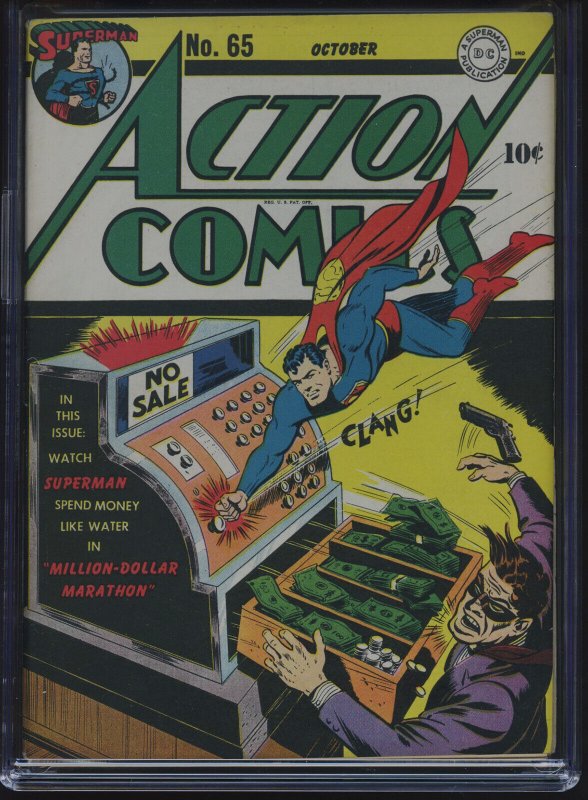 ACTION COMICS #65 - CGC-7.0, OW-W - Superman - Golden Age
