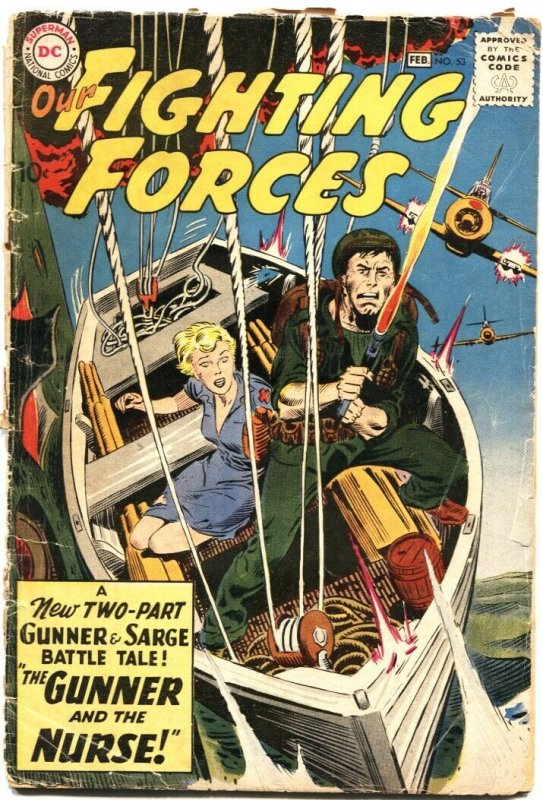 OUR FIGHTING FORCES #53-GUNNER AND SARGE & THE NURSE-KUBERT ART-1960