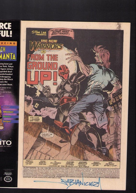 New Warriors #1 - INTERIOR PAGE SIGNED BY FABIAN NICIEZA! (9.0) 1990