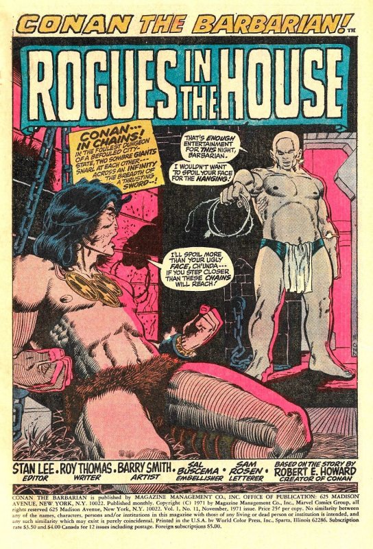 Conan the Barbarian #11 - Rogues in the House starring Thak (Marvel, 1970)  F/VF