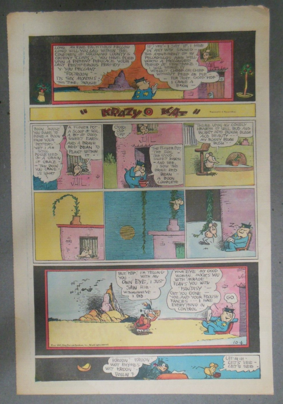 Krazy Kat Sunday Page by George Herriman from 10/4/1942 Size 11 x 15 inch Rare! Comic Books image