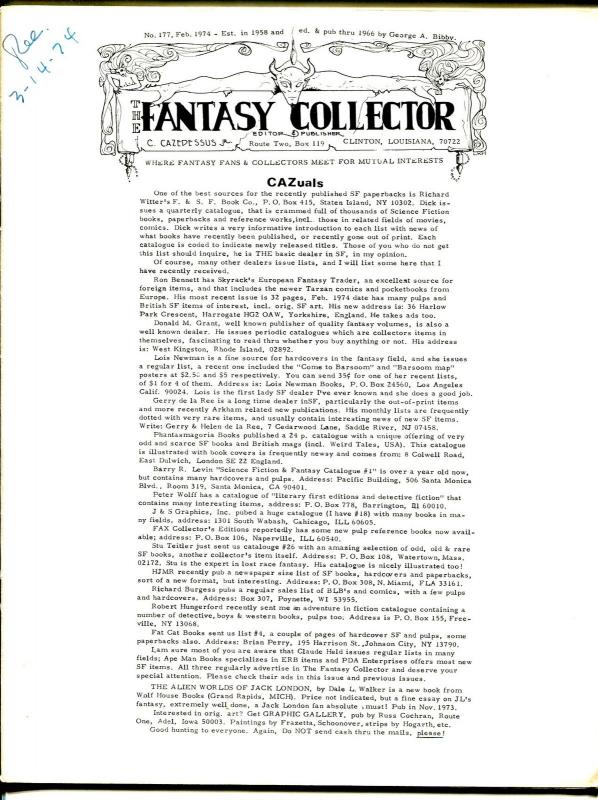 Fantasy Collector #177 1974-Caz-early comic buying/selling resource-pulps-VG