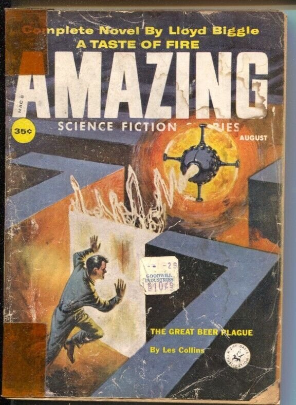 Amazing Stories 8/1959-Ziff-Davis-Leo Summers cover-Lloyd Biggle-Virgil Finla...