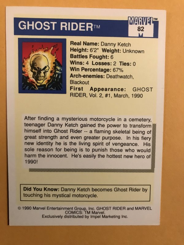 GHOST RIDER #82 : 1990 Marvel Universe Series 1 card, NM/M,  Rookies