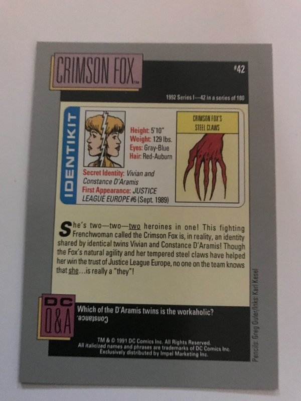 CRIMSON FOX #42 card : 1992 DC Universe Series 1, NM/M, Impel; JL Europe