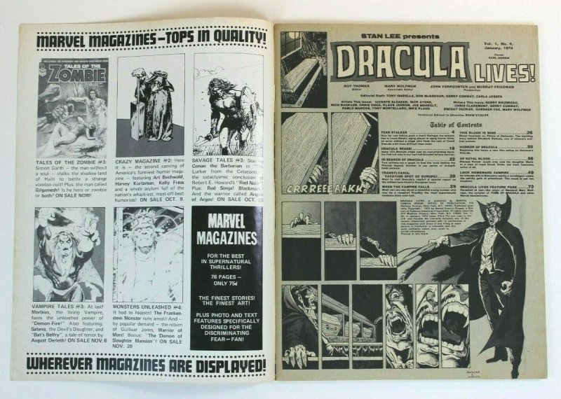 Stan Lee Presents DRACULA LIVES! #4 Marvel Monster Comic Magazine 1974