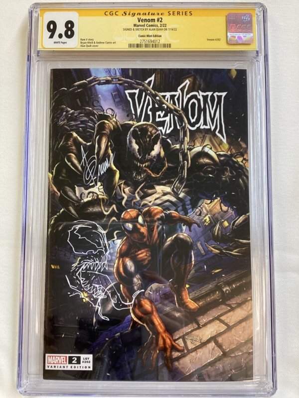 Venom #2 - CGC 9.8 - Marvel 2022 - Alan Quah auto & remark! Comic Mint variant!
