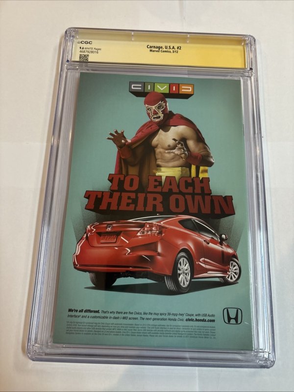 Carnage USA (2012) # 2 (CGC 9.6 SS) Signed Clayton Crain (Marvel)