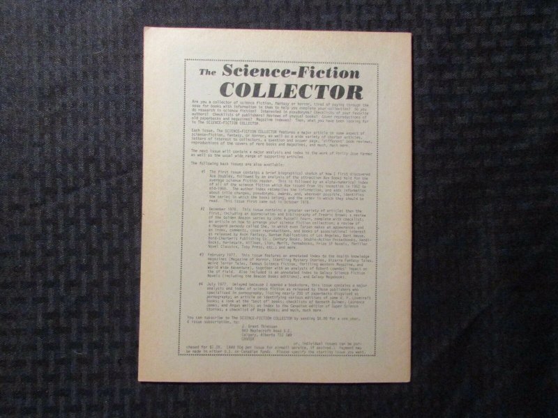 1977 The SCIENCE-FICTION COLLECTOR Fanzine #4 FN 6.0 Tarzan - Vega Books