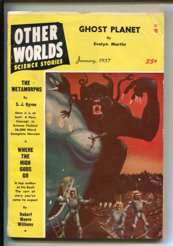 Other Worlds 1/1957-Paul Blaisdell spacecraft cover-Pulp tales by-Robert Moor...