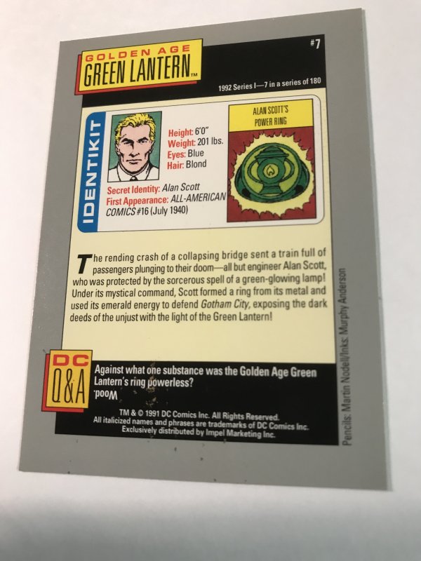 GOLDEN AGE GREEN LANTERN #7 card signed by MART NODELL : DC Impel Series 1; NM/M