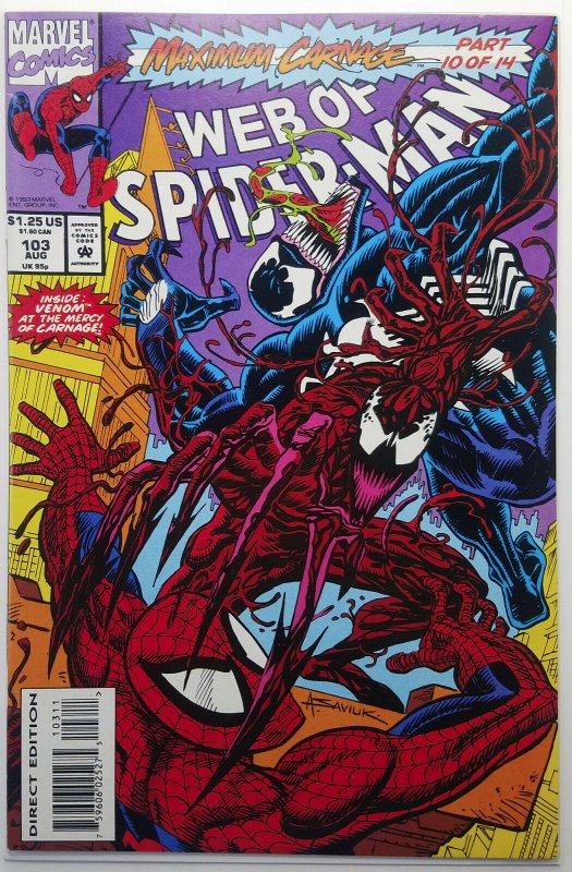 Web of Spider-Man 103 | Maximum Carnage | NM | Marvel 93 | Carnage - Venom Cover