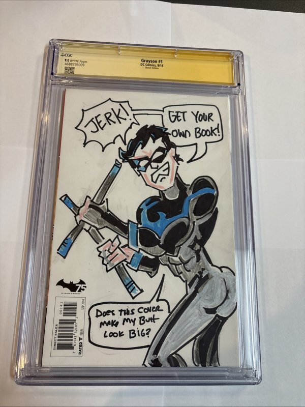 Grayson (2014) # 1 (CGC 9.0 SS) Sketch Front Back Scott Lobdell