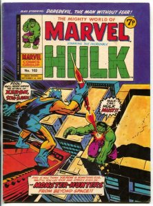 Mighty World Of Marvel #102 1974- Hulk- Daredevil- British comic VG