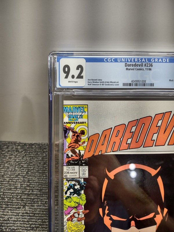 Marvel DAREDEVIL #236 Rare Newsstand! CGC 9.2 NM- White Pages 25th Anniversary