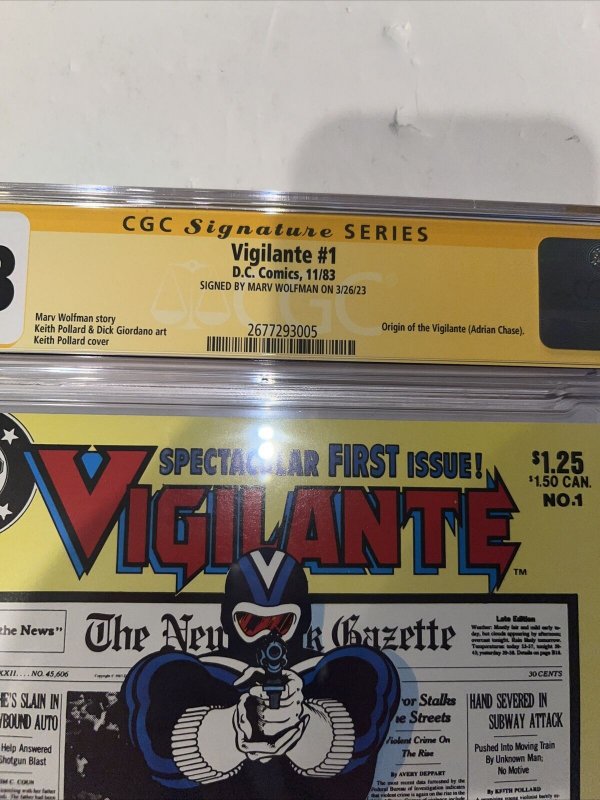 Vigilante (1983) # 1 (CGC 9.8 SS WP) Signed Marv Wolfman • DC Comics • Origin