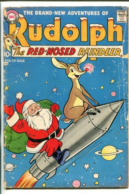 RUDOLPH -DC-1958-CLASSIC COVER-SANTA-ROCKET SHIP-RARE-good