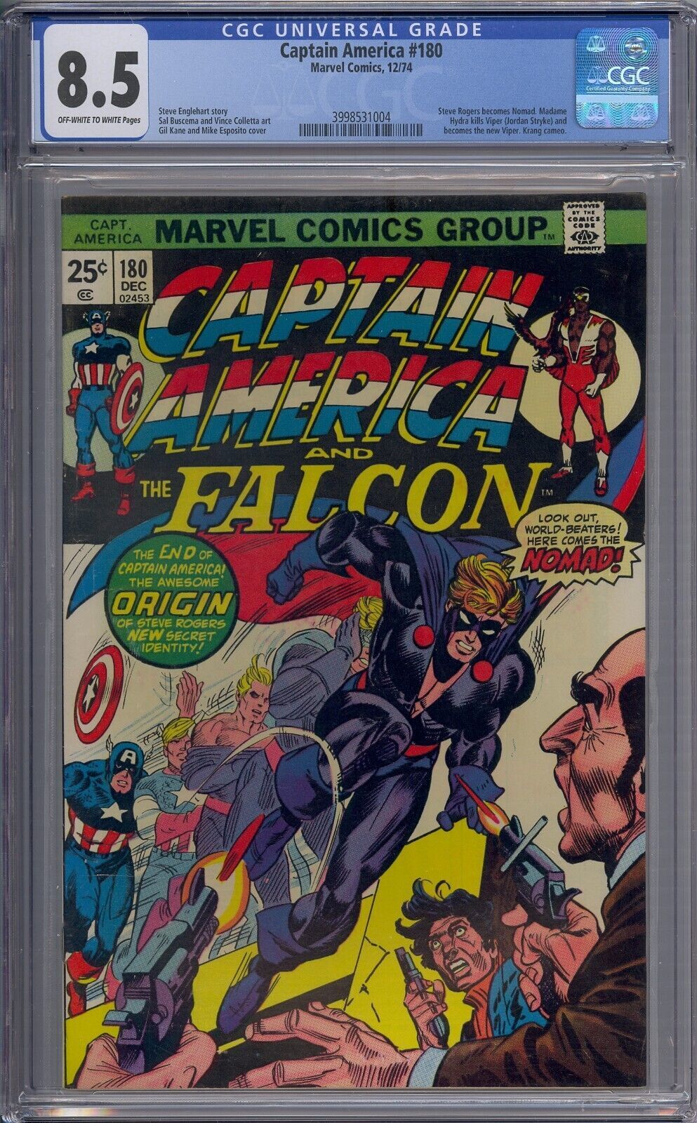 Captain America #180 CGC 8.5 Falcon Steve Rogers Nomad Madame