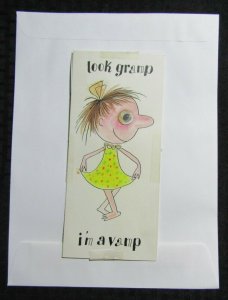 LOOK GRAMP I'M A VAMP Cute Girl w/ Googly Eyes 4x9 Greeting Card Art #V3828