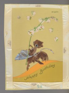 HAPPY BIRTHDAY Cute Squirrel Dancing w/ Flower 6x8 Greeting Card Art #B1177