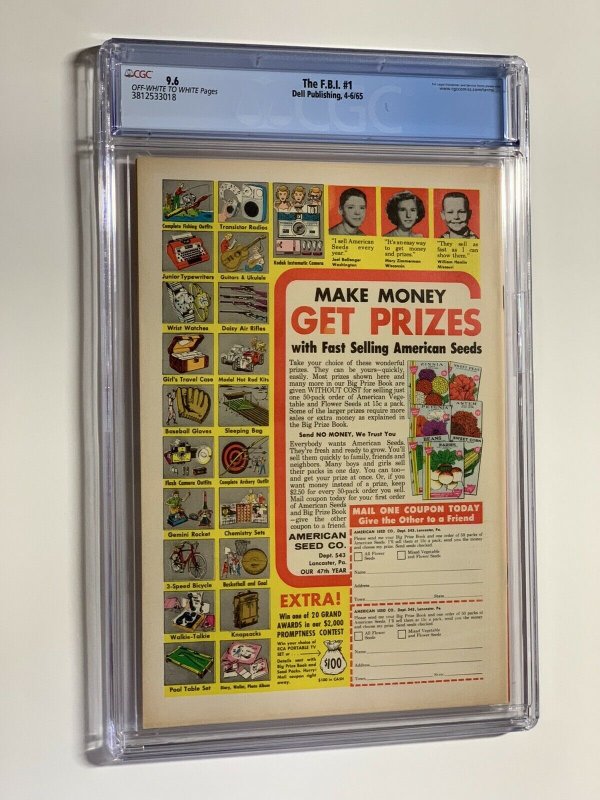 F.B.I. 1 cgc 9.6 ow/w pages dell 1965 FBI