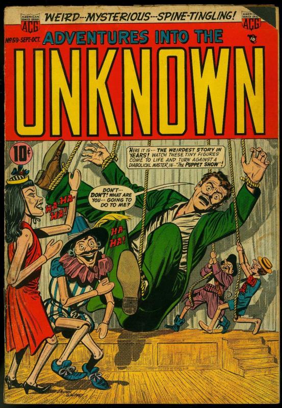 Adventures into the Unknown #59 1954- Classic puppet cover VG-