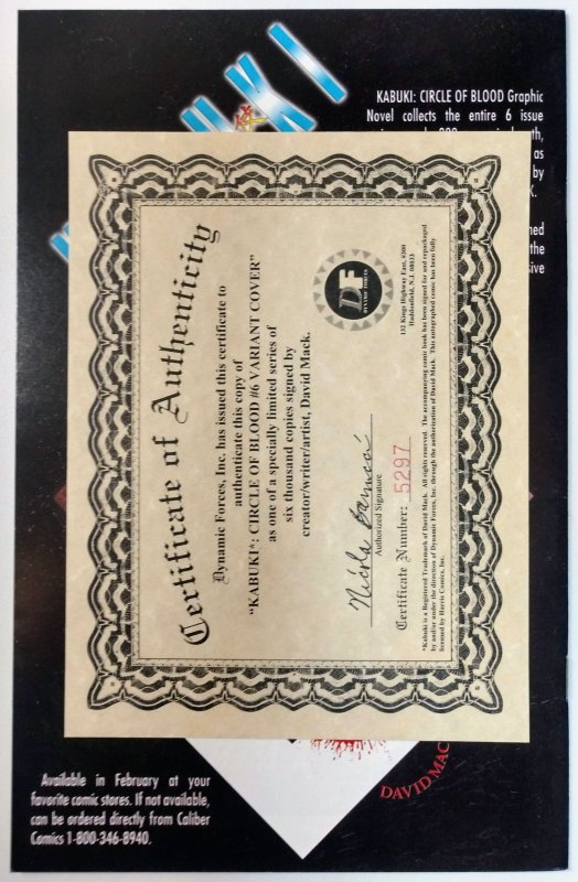 Kabuki: Circle Of Blood #6 (8.5, 1995) Dynamic Forces Cover Signed by David Mack