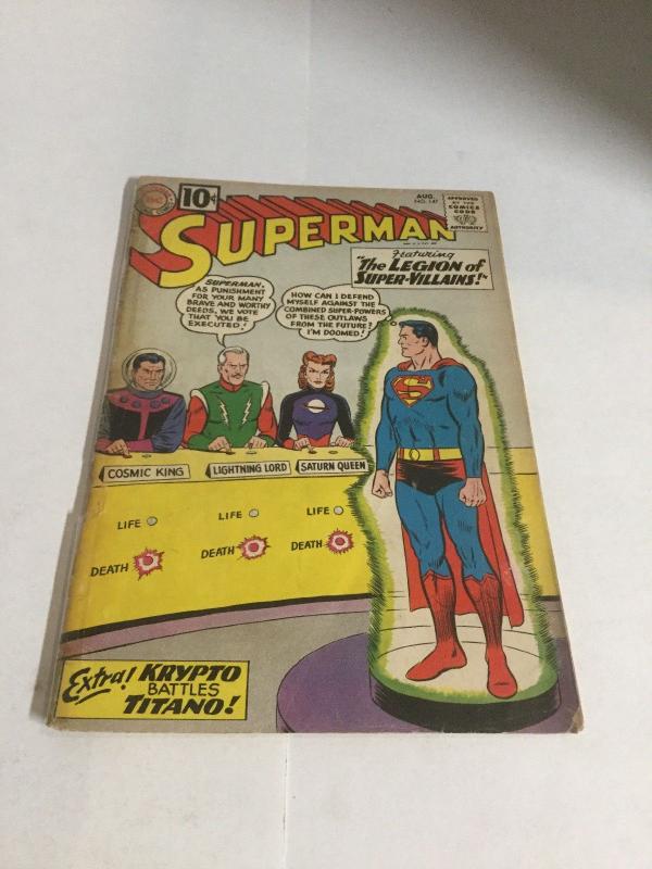 Superman 147 Gd- Good- 1.8 Cover Detached Tape On Spine DC Comics Silver Age