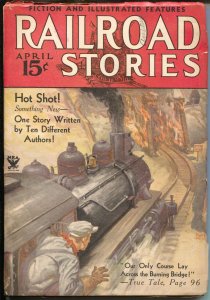 Railroad Stories 4/1934-Munsey-flaming bridge train crash-pulp thrills-FN