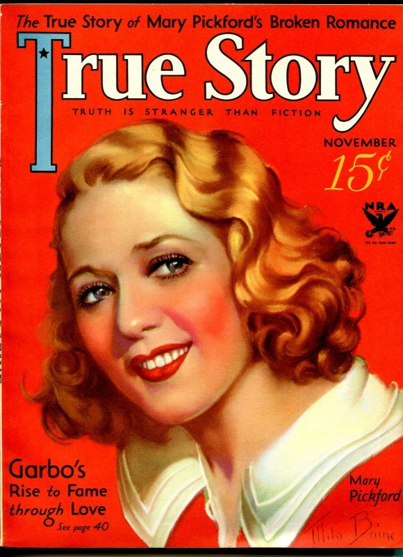 True Story 11/1933-MacFadden-Mary Pickford-Mila Baine-Garbo-pulp thrills-VF