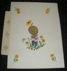 BIRTHDAY Cute Boy w Yellow Flowers Behing Back 5.25x7 Greeting Card Art #8632