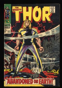 Thor #145 VG+ 4.5 White Pages Abandoned On Earth! Stan Lee! Jack Kirby Art!