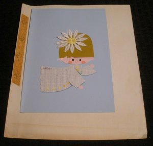 VALENTINE Cute Girl w/ Fabric Flower 8x9.5 Greeting Card Art #V1883